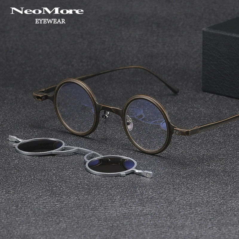 

Prescription Flip-up Magnetic Eyeglasses Round Titanium Clip With Degree Myopia Optical Multifocal Glasses Frames