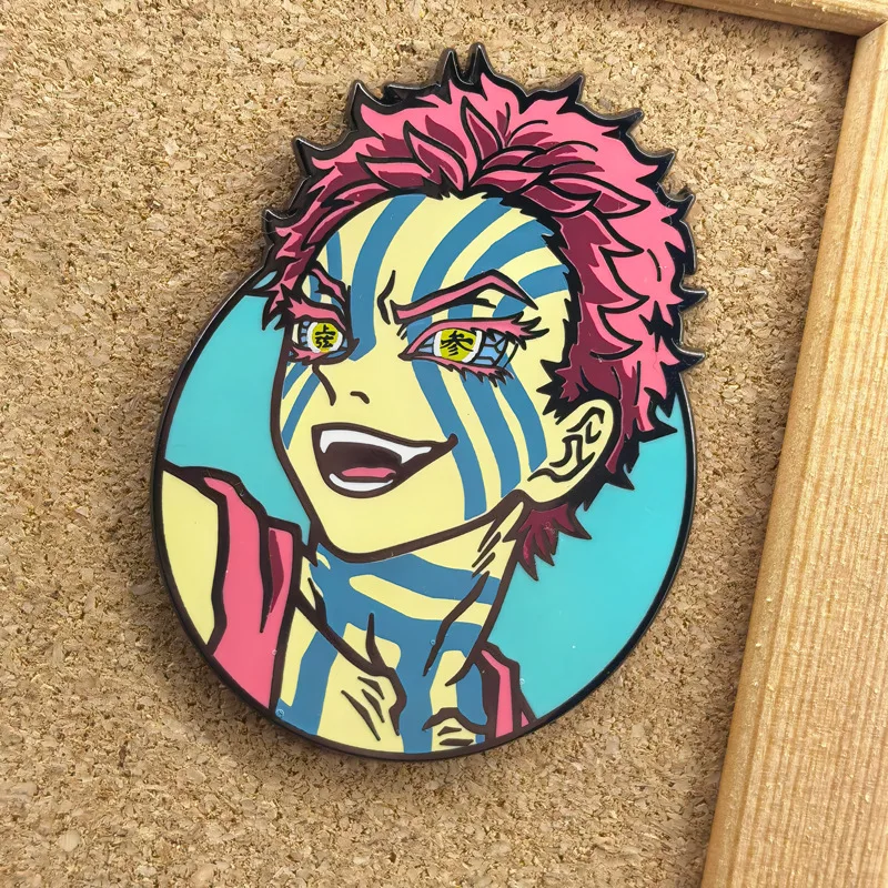 Akaza Badges Anime Demon Slayer Pins Hakuji Pendant Manga Kimetsu no Yaiba Brooches for Backpack Clothing Lapel ACG Cosplay Toy view 4