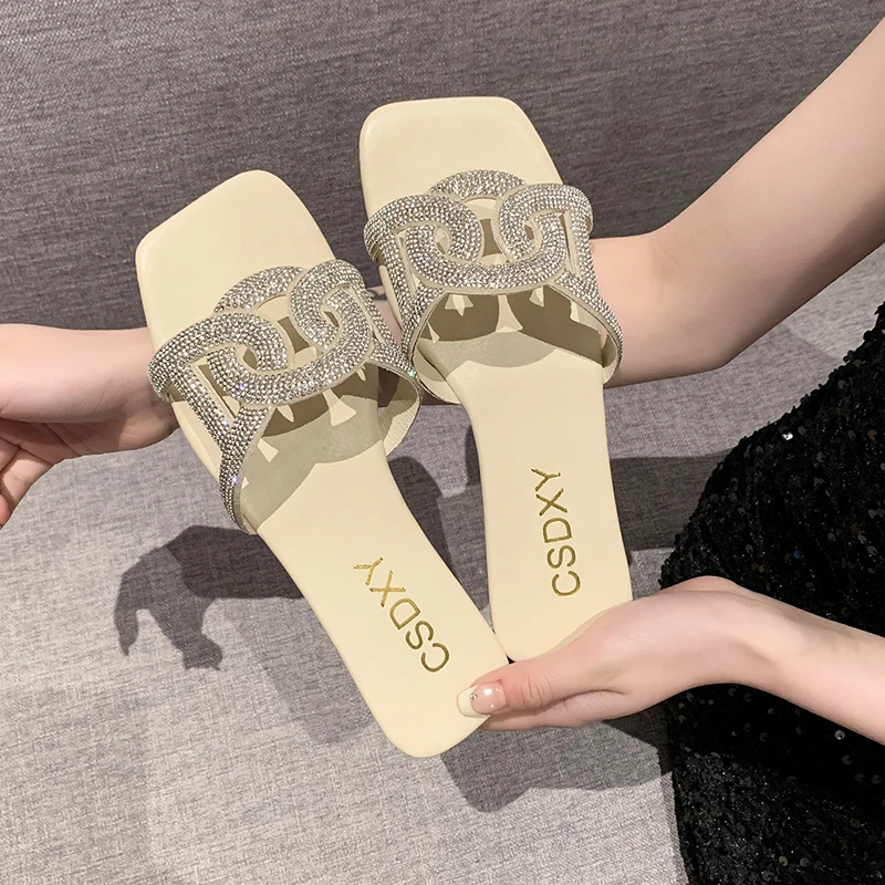 

Summer Sandals for Women Flat Sandal Sparkle Rhinestone Slide Trendy Women's Beach Sparkly Dressy Slip on Bling Casual Shoes