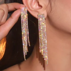 Pendientes largos de borla de cristal de diamantes de imitación brillantes, pendientes de competición de baile para fiesta de graduación, regalos de joyería de moda, nuevo