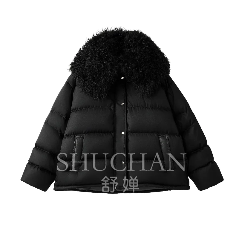 2026 Winter New Coat Women Ningxia Beach Lamb Fur Collar 90 White Goose Down Loose Medium and Long Down Jacket
