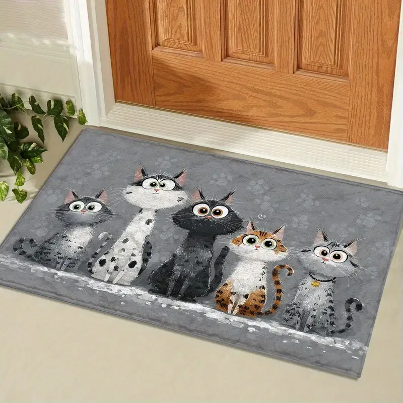 VIKAMA Non-Slip Washable Welcome Doormat Adorable Cat Pattern Kitchen & Bathroom Mat Living Room & Bedroom Rug for Home Decor view 3