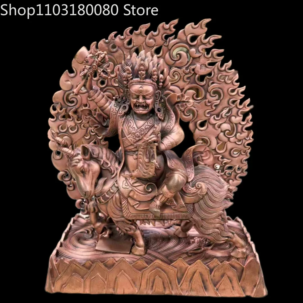 15cm Red Copper Hand Carved Damchen Garwa Nagpo Statue Tibetan Dharma Protector Shangon Sculpture Altar Decor