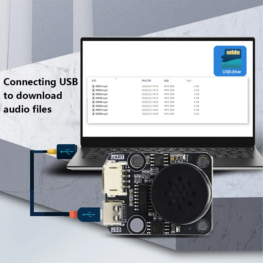 DC 3,3-5V MP3-Sprachwiedergabemodul Uart Serielle Portsteuerung Sprachübertragung Kompatibel mit elektronischer Musik Sp5F Eingebaut
