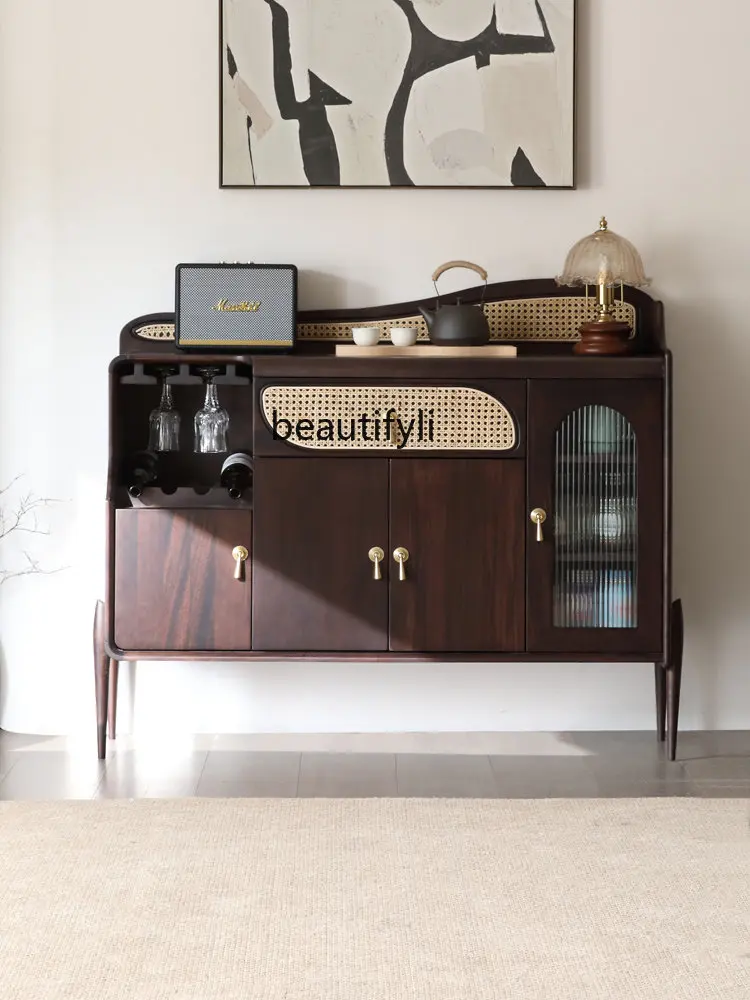 Whale Sideboard Cabinet Black Walnut Solid Wood Sideboard Living Room Storage Cabinet Wine Cabinet Cabinet