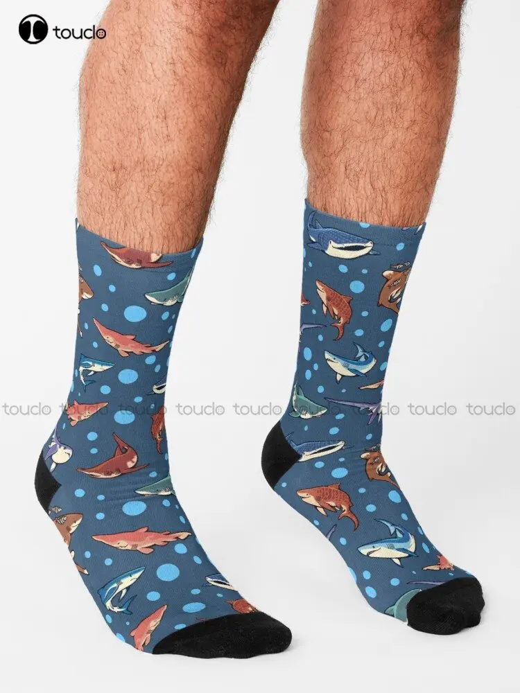 Sharks In The Dark Blue Whale Shark White Shark Socks Cool Socks Personalized Custom Unisex Adult Teen Youth Socks Custom Gift