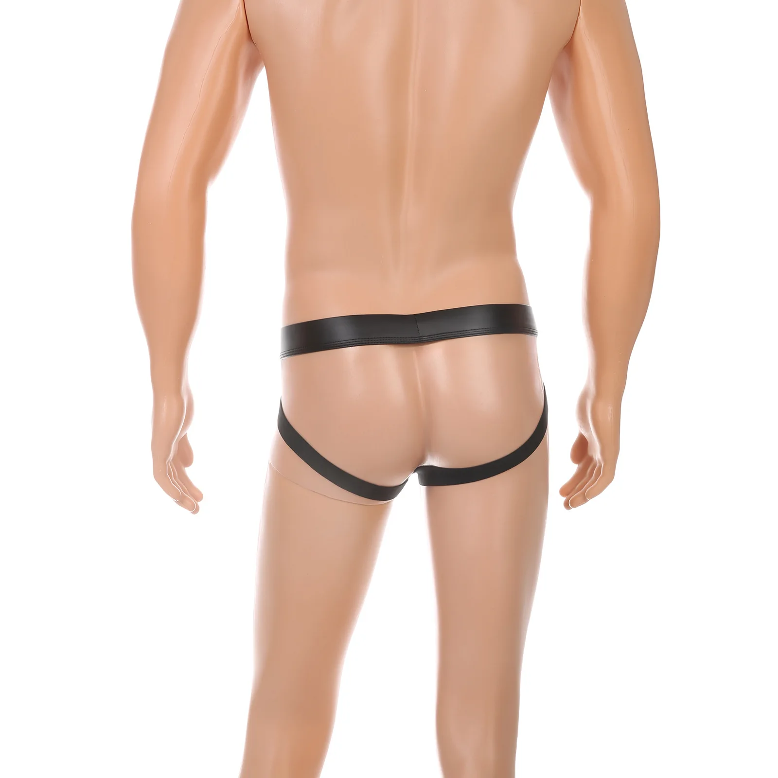 メンズフェイクレザーセクシーリベット付きセパレートバストポケットパテントレザーダブルクロップドパンツローウエストセクシーバークラブ下着