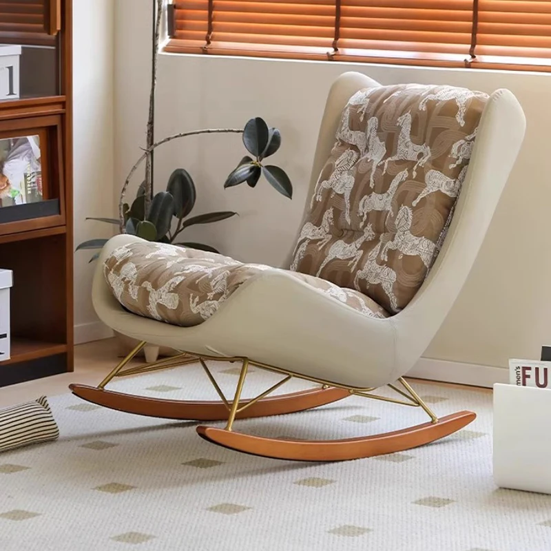 

Children Wood Fabric Chair Rocking Luxury Arm Stretch Soft Chair Accent White Sillones Para Sala De Estar Living Room Furniture