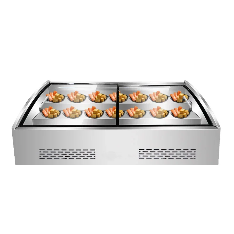 Ice table display cabinet for commercial ordering, deep fried skewers, grilled meat, night market stall, ice cabinet