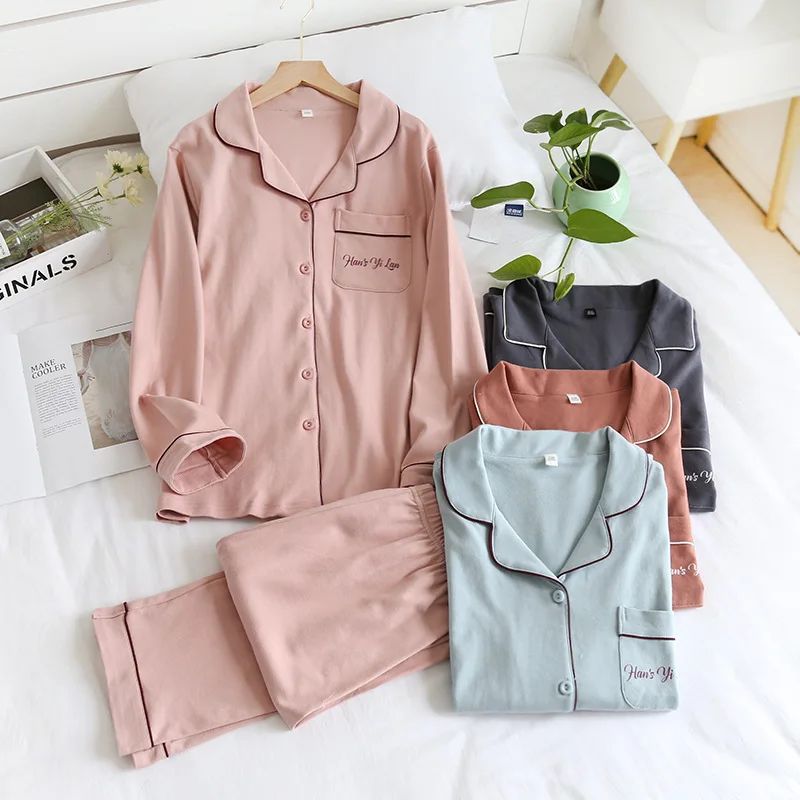 

Couple's Cotton Pajamas Set for Autumn and Winter Long Sleeve Long Trousers Multi Colors Pajamas for Women and Men Homewear Suit