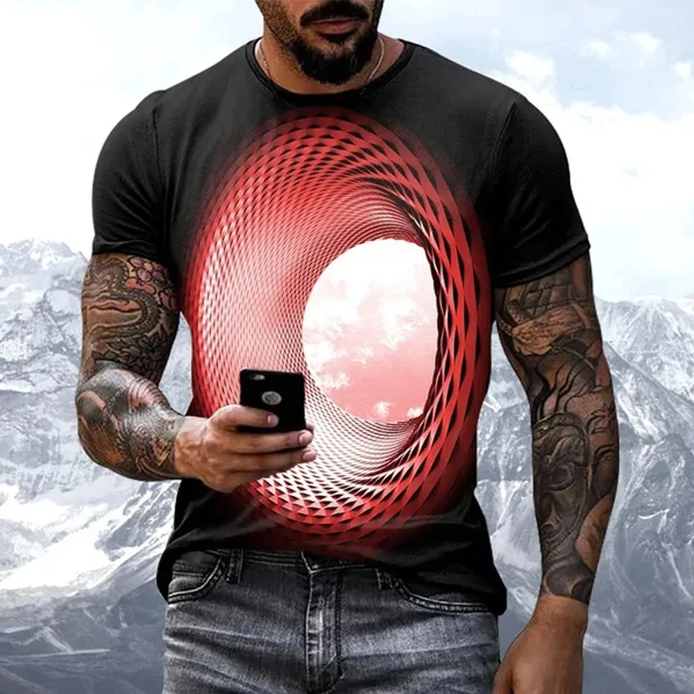 Fashion Hot Sales Personality Fun Sky graphic t shirts For Men New Casual Three-dimensional Vortex Printed Oversized O-neck Tees image 3