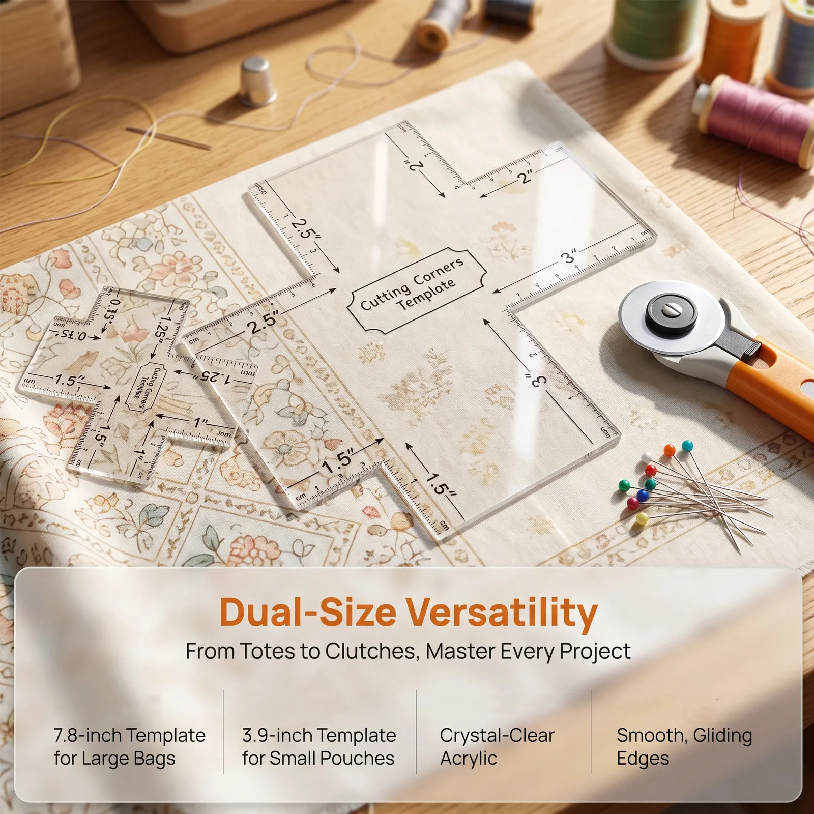 2Pcs Quilting Box Corner Template Clear Acrylic Bag Making Template Sewing Tools for Precise Fabric Cutting and Corner Shaping view 4