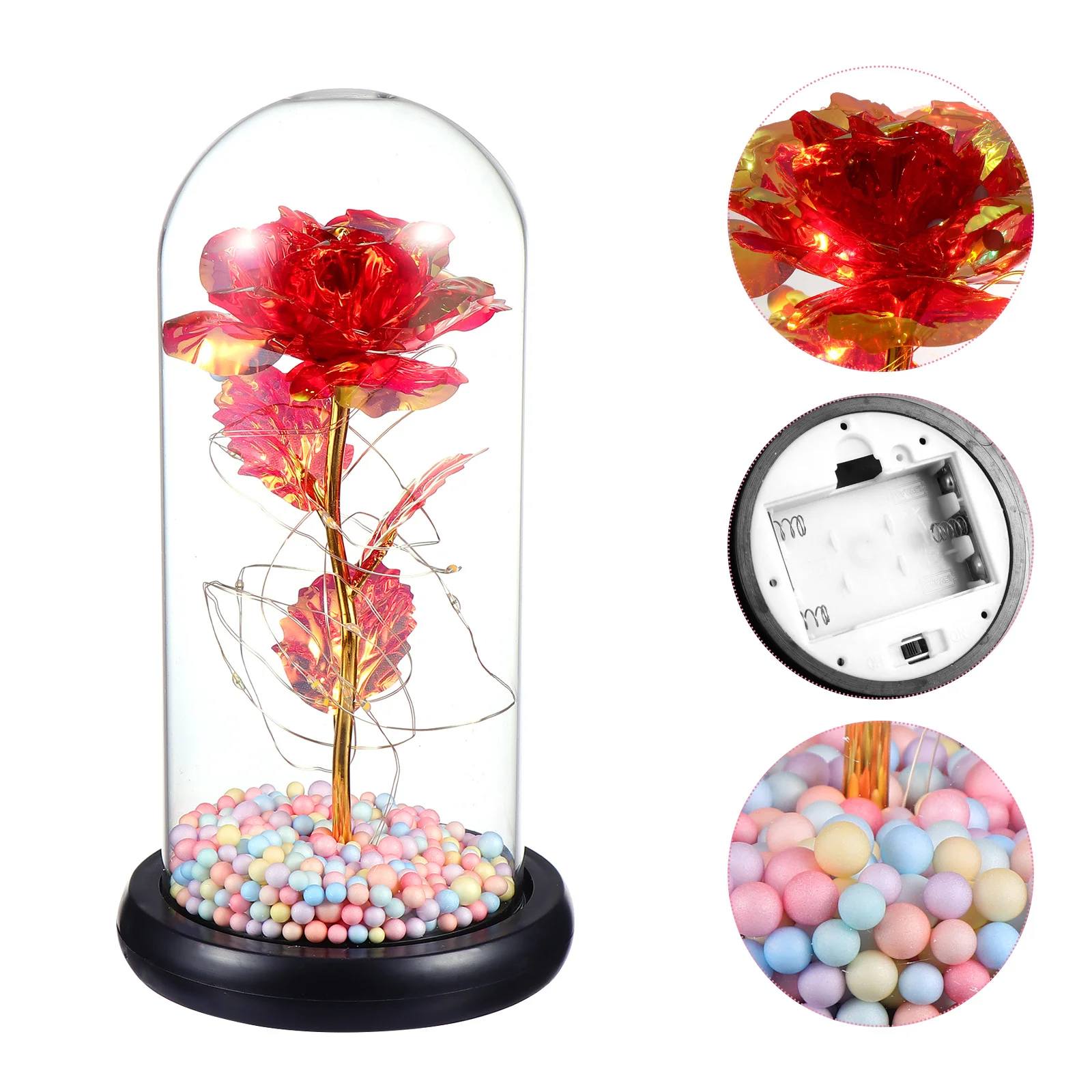

1Pcs Rose Flower Glass Dome Artificial Lamp Romantic Night Light Valentine Atmosphere Party Home Decoration Rose Lamp