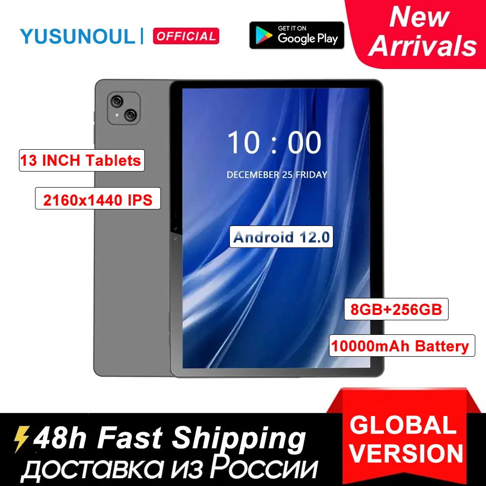 Versione globale 13 pollici 8GB RAM 256GB ROM Tablet Android 2160x1440 2k Display grande schermo 10000 mAh batteria Octa Core Tablet Pc