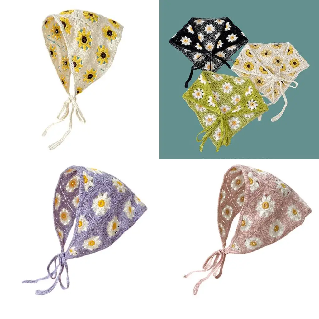 

652F Bohemian Flower Scarf Hollowed Headbands Vacation Headcovering Bandana Headwrap for Various Occasion and Outfit
