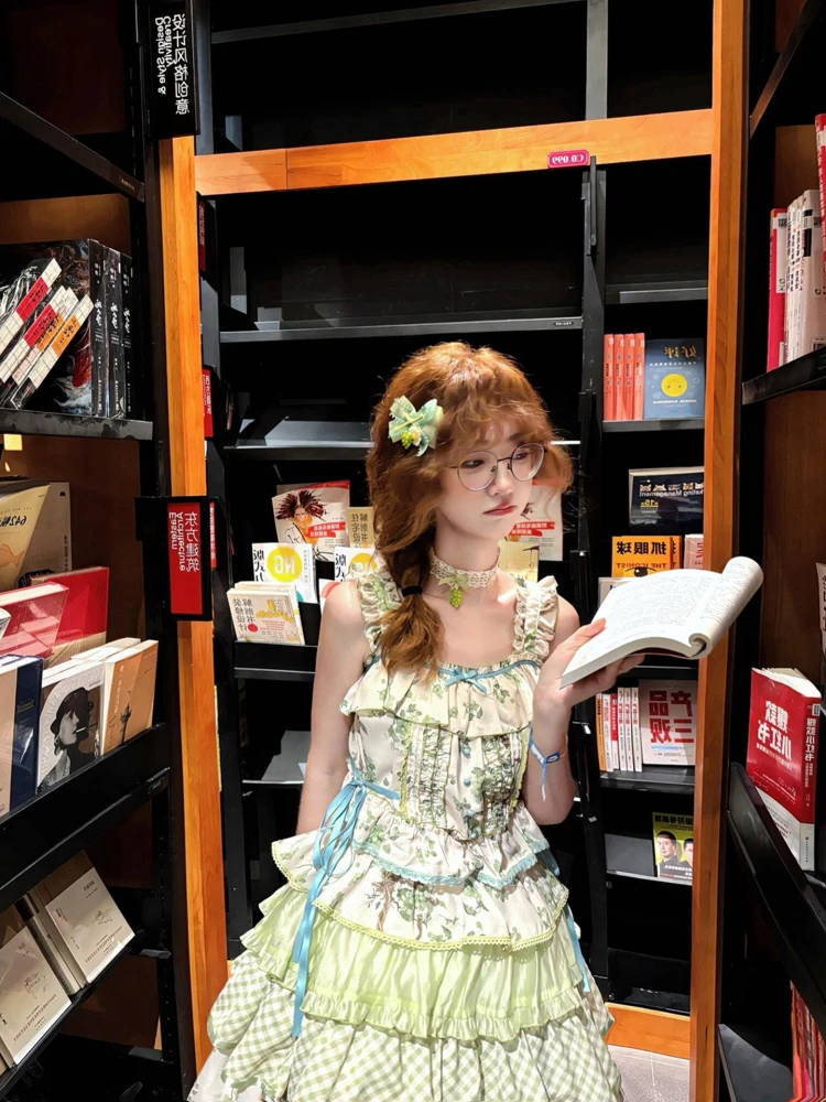 2025 Summer New Idyllic Japanese Original Sweet Girl Lolita Jsk Floral Dress Lace Suspender Top Cute Little Fresh Suit
