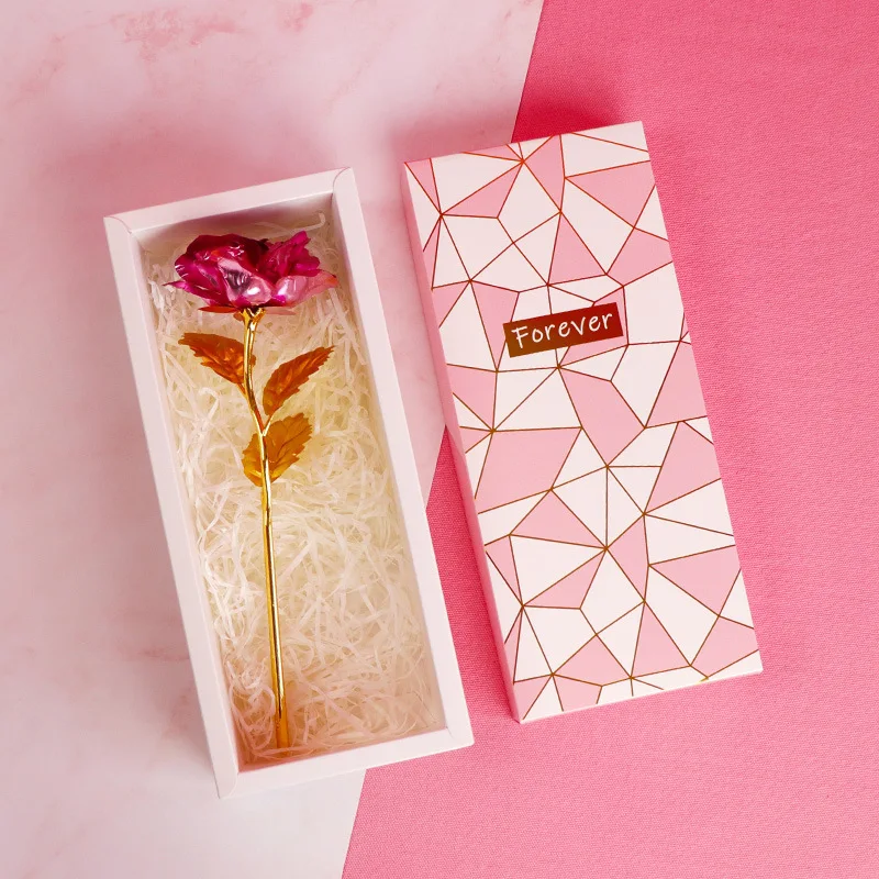 [1개 크리스탈 다이아몬드 장미] 고급스러운 크리스탈 다이아몬드 장미 선물 상자, 녹색 잎과 금색 줄기가 있는 붉은 장미 (웨딩용)