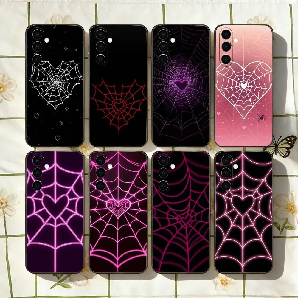 Cool Spider Web H-Heart Phone Case For Samsung Galaxy A73,A72,A71,A70,A53,A52,A51,Soft Silicone Black Cover