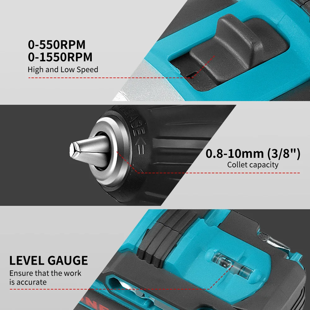 Chave de fenda elétrica sem escova 600N.m, sem fio, 5 velocidades, furadeira de impacto elétrica, kit de ferramentas elétricas recarregáveis para
