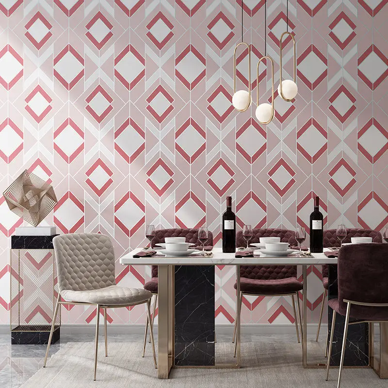 Modern Diamond Lattice Stripe Wallpaper Pink Red 3D Embossed Bedroom Living Room TV Backdrop Grid Wall Paper Clothes Store