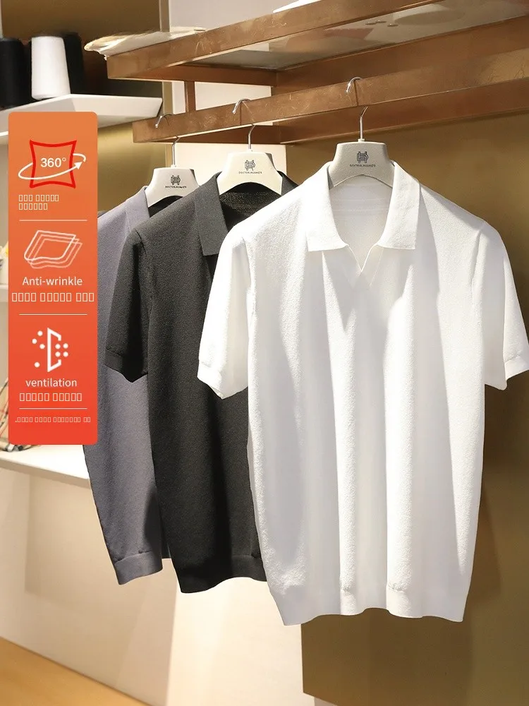 

Итальянская роскошная мужская деловая повседневная трикотажная хлопковая рубашка с коротким рукавом, летняя новинка, моющаяся, с круглым вырезом, современная мода