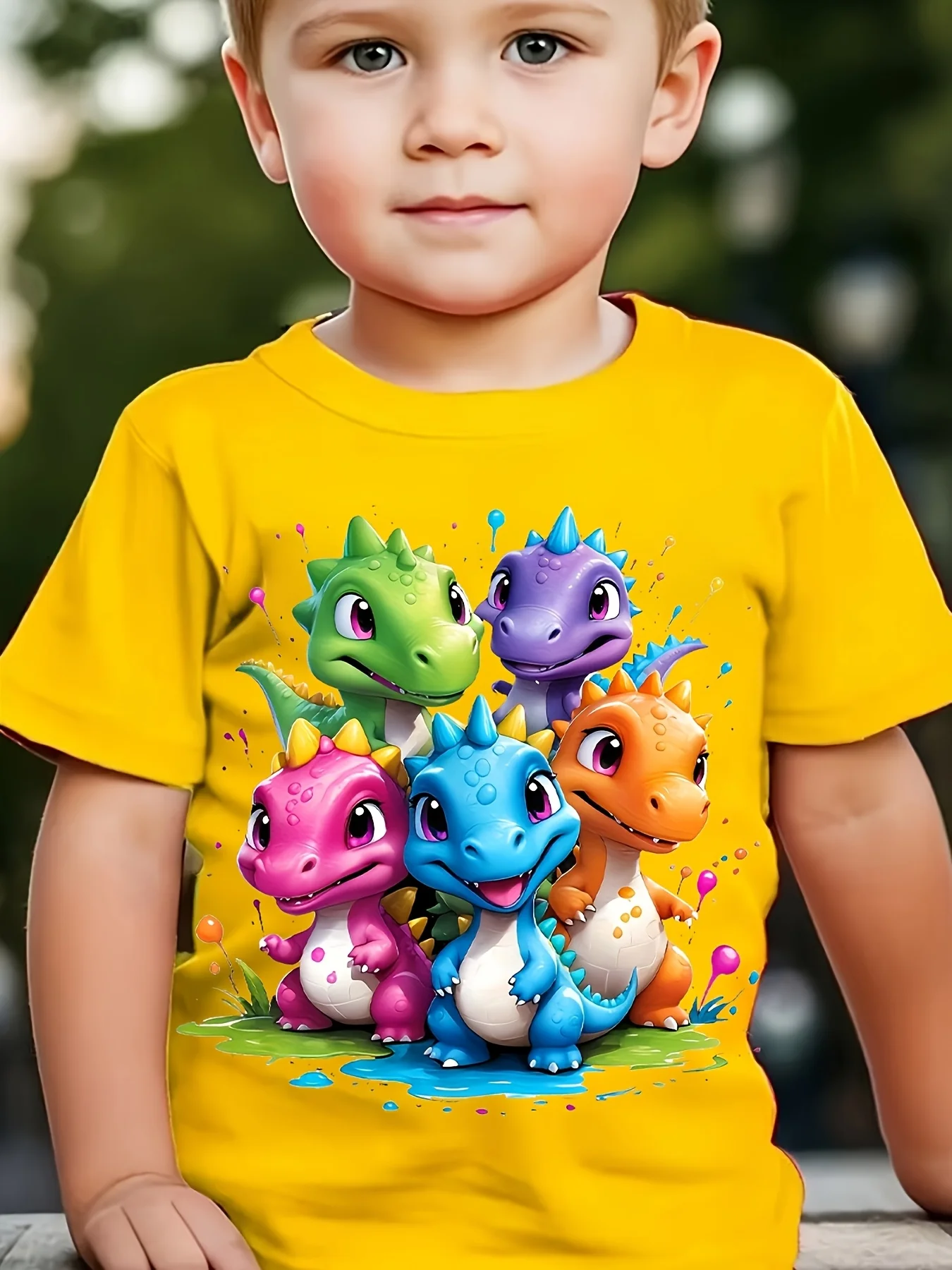 Summer Fashion Children's T-shirt with Five Cute Dinosaur Cartoon Pattern Printed Casual Parent Child Top