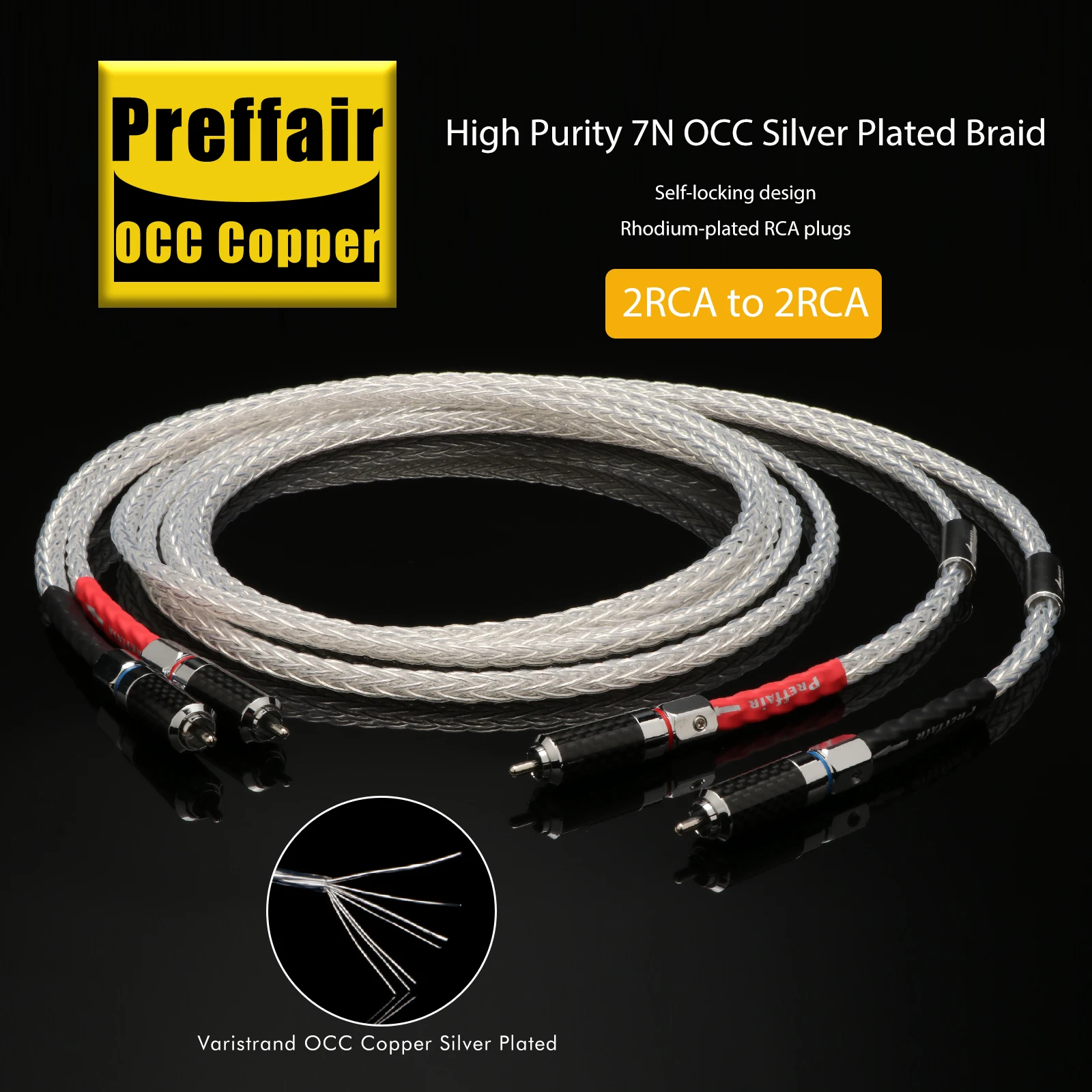 Câble RCA en cuivre OCC Varistrand Premium Prefair L303 avec connecteur autobloquant plaqué rhodium pour système stéréo home cinéma