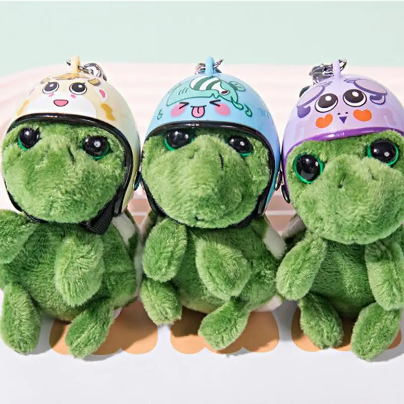 Llavero de peluche de tortuga con casco, muñeco de cocodrilo de peluche de dibujos animados, colgante de llavero, adorno de coche de Animal, mochila, amuleto, regalos para niños