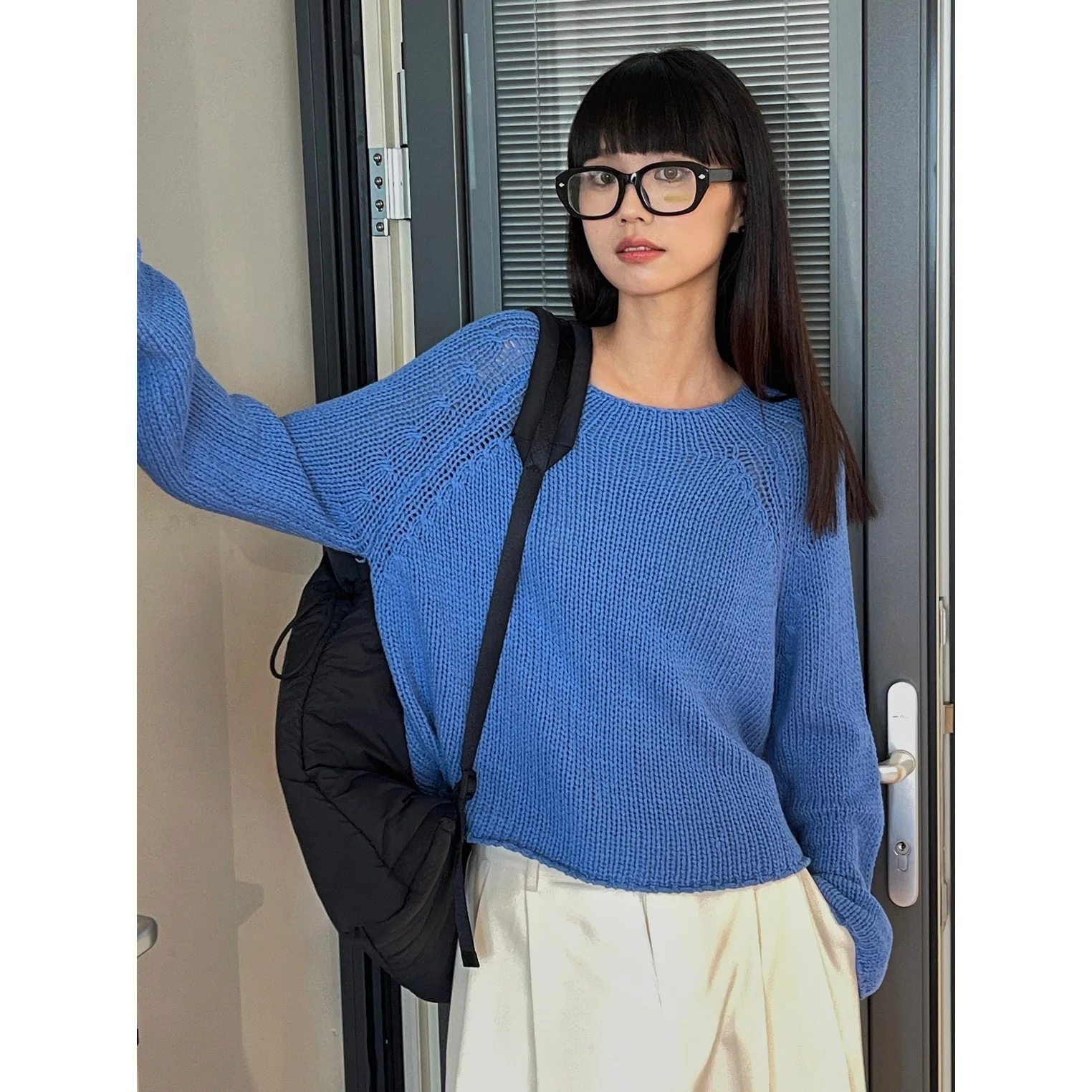 

Women Autumn Knitted Sweater O-Neck Loose Style Blue Sweater Women Pullovers Long Sleeve Fashion Sweater Pull Femme