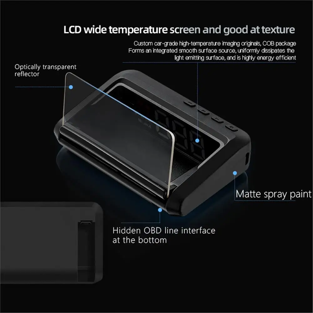 C100 OBD2 HUD Spiegel Head-Up-Display Digitaler Geschwindigkeitsalarm Wassertemperatur-Voltprojektor mit KM/H MPH Fahrzeugelektronik-Zubehör – Detail 11