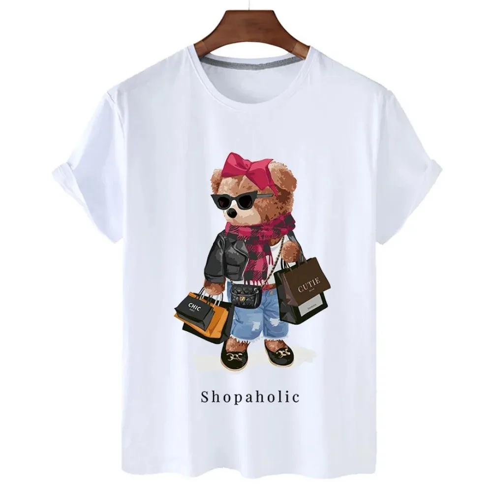 Plus-size Cute Shopaholic Cartoon Print T shirt For Women Oversized Summer Y2k Streetwear Girl Graphic Tee Shirts Cotton