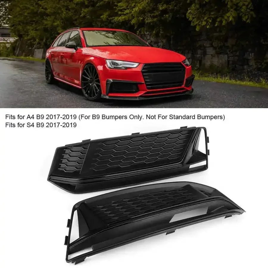 

1 Pair of Car Fog Lamp Light Grille Grill Cover Refit For S4 Style Black Color Fits For Audi A4 B9 Sline 2017 2018 2019 A1000365