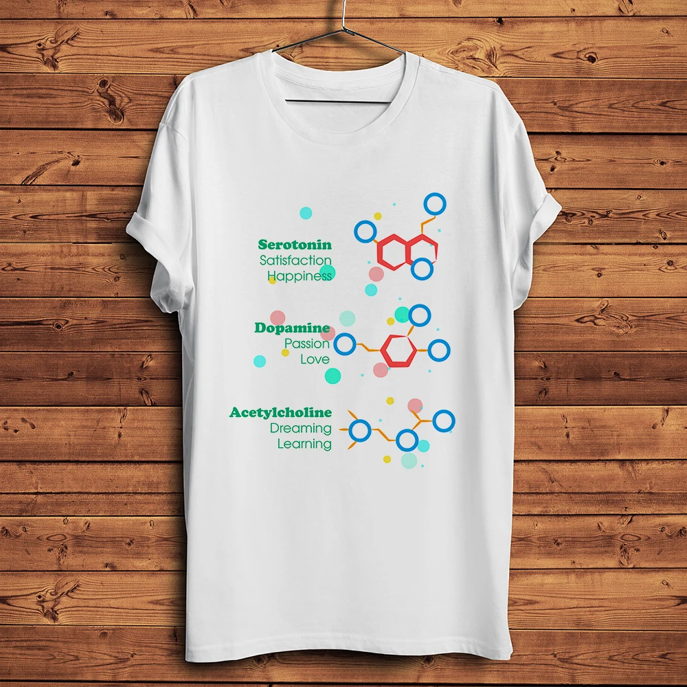 serotonin dopamine Molecular formula biology geek tshirt Men White Casual T Shirt Unisex geeker streetwear nerd tee breathable