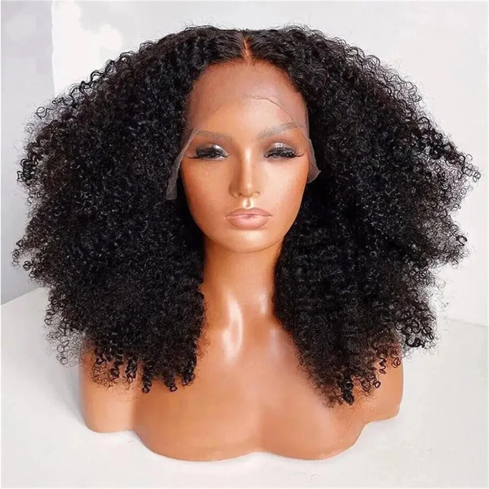 Long Black Kinky Curly Soft Glueless 180Density 26Inch Deep Lace Front Wig For Women With Baby Hair Preplucked Daily