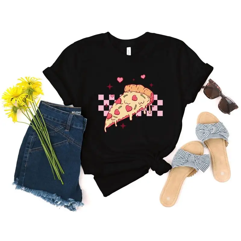 

Футболка Love For Pizza для влюбленных, ретро-еда, милый дизайн в виде сердца, причудливый пища