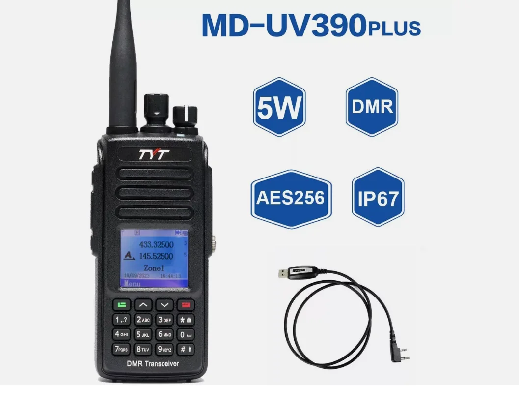 Transceptor UV de cifrado TYT MD-UV390 Plus 5W DMR Digital Radio IP67 AES256