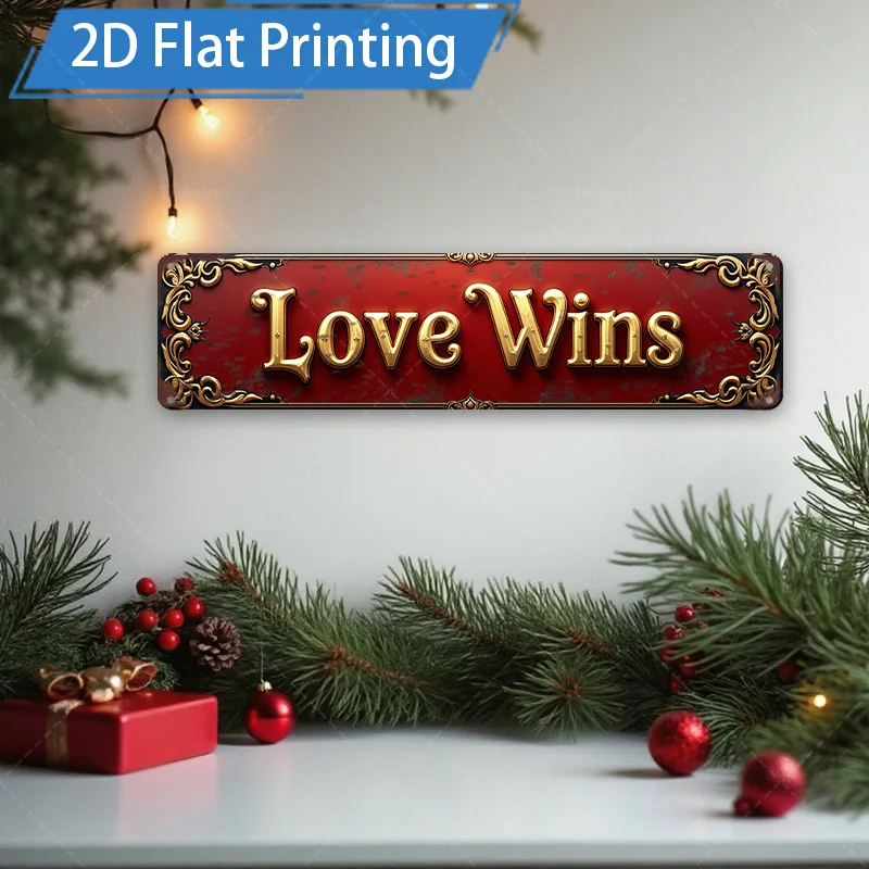 [2D FLAT] 1 قطعة علامة معدنية، 8 × 12 بوصة عتيقة الحب يفوز علامة معدنية لديكور المنزل في عيد الميلاد