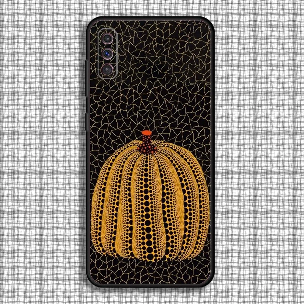 Yayoi Kusama Pumpkin Phone Case For Samsung S23,23,22,30,21,10,9,Note20 Ultra,Lite,Ultra,5G,Plus,FE,Black Soft Case