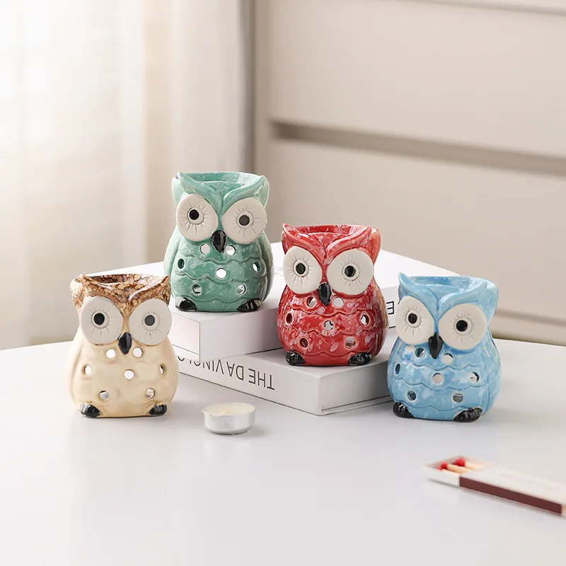 Creative Ceramics Owl Hollow-out Incense Burner Rotundity Aromatherapy Essential Oil Stove Candlestick Home Bedroom Living Room