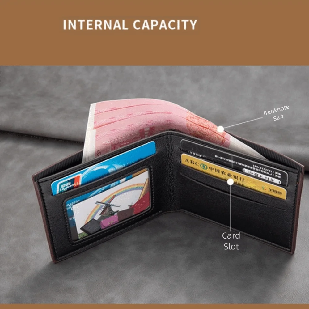 Minimalist PU Leather Men's Short Wallet Black Coffee Two-fold Retro Coin Purse Large Capacity Multiple Pockets Men Women