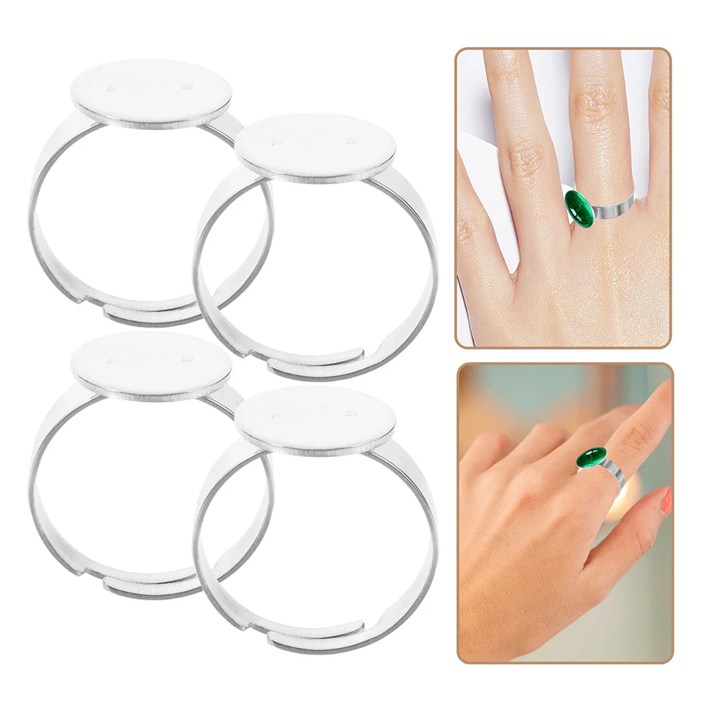 

40Pcs Rings Base Stainless Steel Round Adjustable Finger Rings Flat Blank Bezel Tray Jewelry Making Supplies DIY Craft