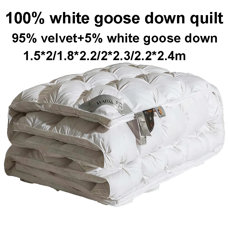100% White Goose Down Duvet Winter Comforter Thick King Size Luxury Quilts For Bed Warm Hotel Quilt 1.5*2/1.8*2.2/2*2.3/2.2*2.4m