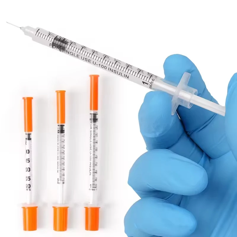 100pcs 1ml/cc 30G 8mm Orange insulin Syringe With Needle, Disposable Sterilized Individually Packed for Feeding Pets