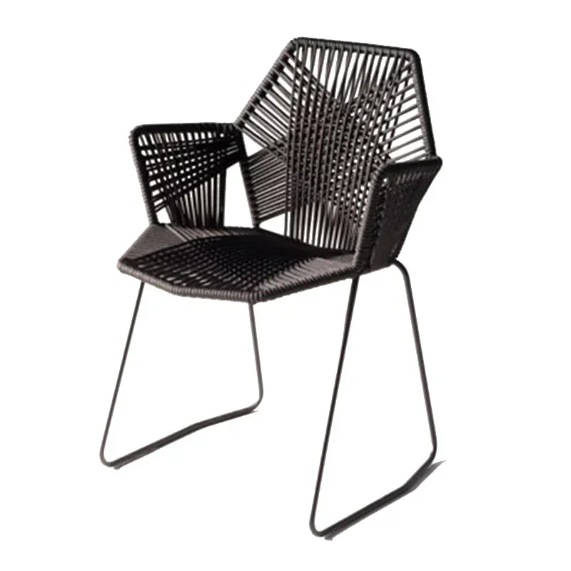 Woven Single  Nordic Modern Simple Home Balcony Outdoor Garden Table  Rattan  Metal Back Dining