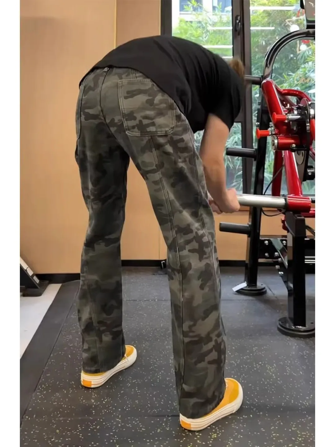 

American Retro Camouflage Jeans Men's Spring Straight Leg Workwear Pants Vibe Slant Cut Denim Casual Wear Resistant Wear