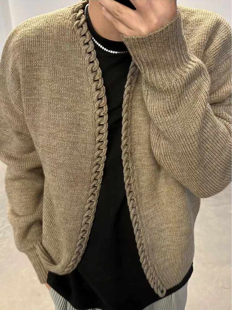

Knitted Cardigan for Men Spring Loose V Neck Casual Knitting Coats Korean Solid Simple Long Sleeve All Match Knitwear Outerwear