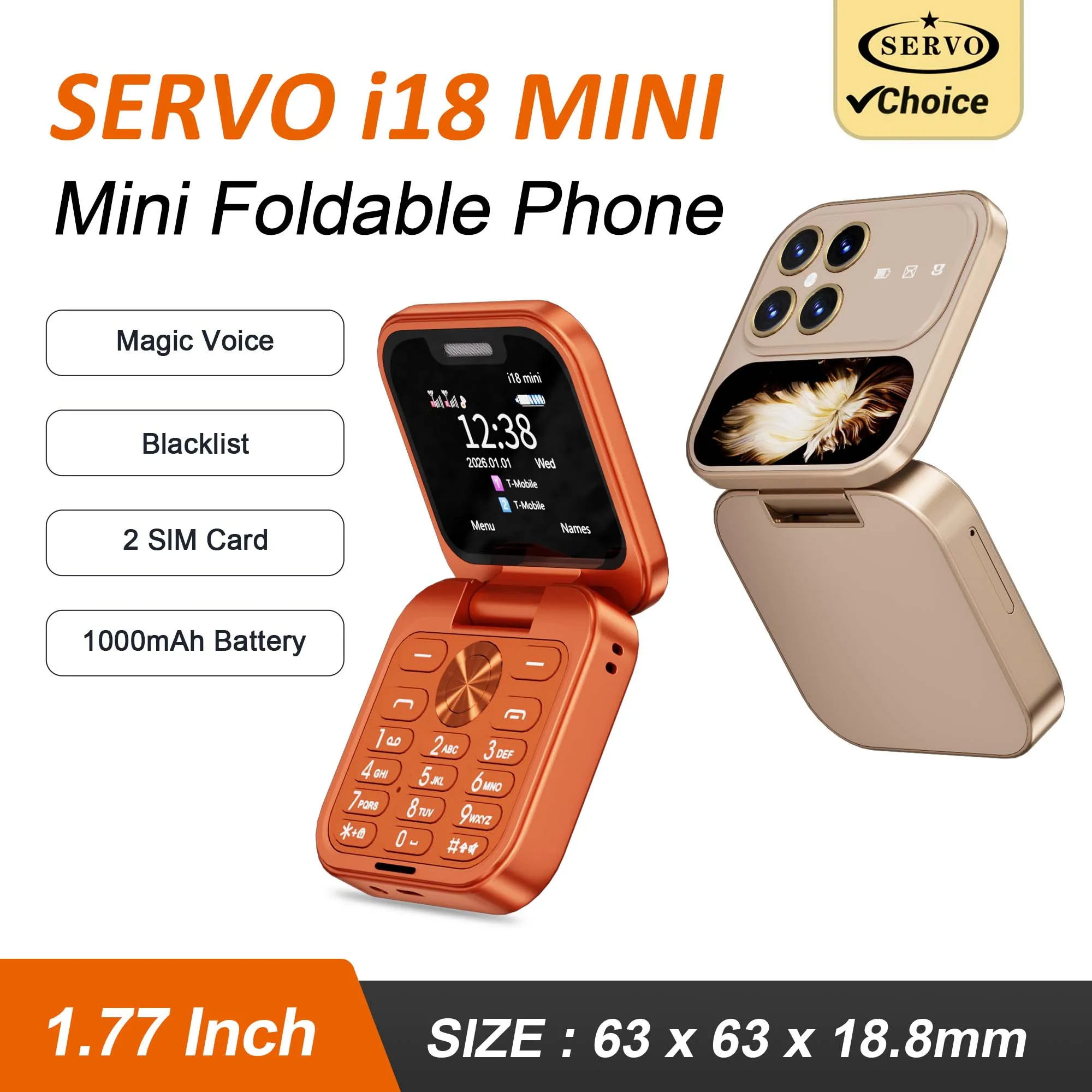 SERVO I18 Mini Foldable Mobile Phone Dual SIM Magic Voice FM Radio MP4 Video Player Blacklist 2G 1.77