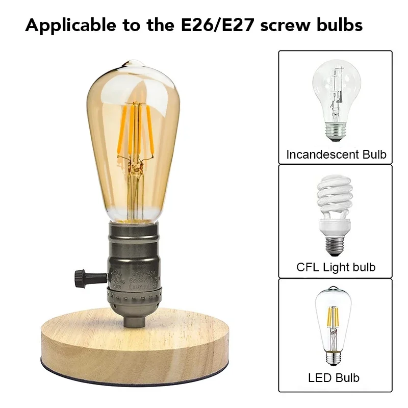 Prosta podstawa drewniana lampa stołowa w stylu Vintage E27 uchwyt na wtyczkę 1.7m ue & US wtyczka z włącznikiem przewodowym lampka nocna na biurko