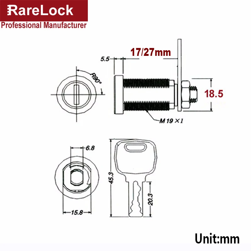 High Security Cam Lock for Cabinet ATM Cash Box Safe Box Equipment Brass Key DIY Furniture Hardware Rarelock JA29 G