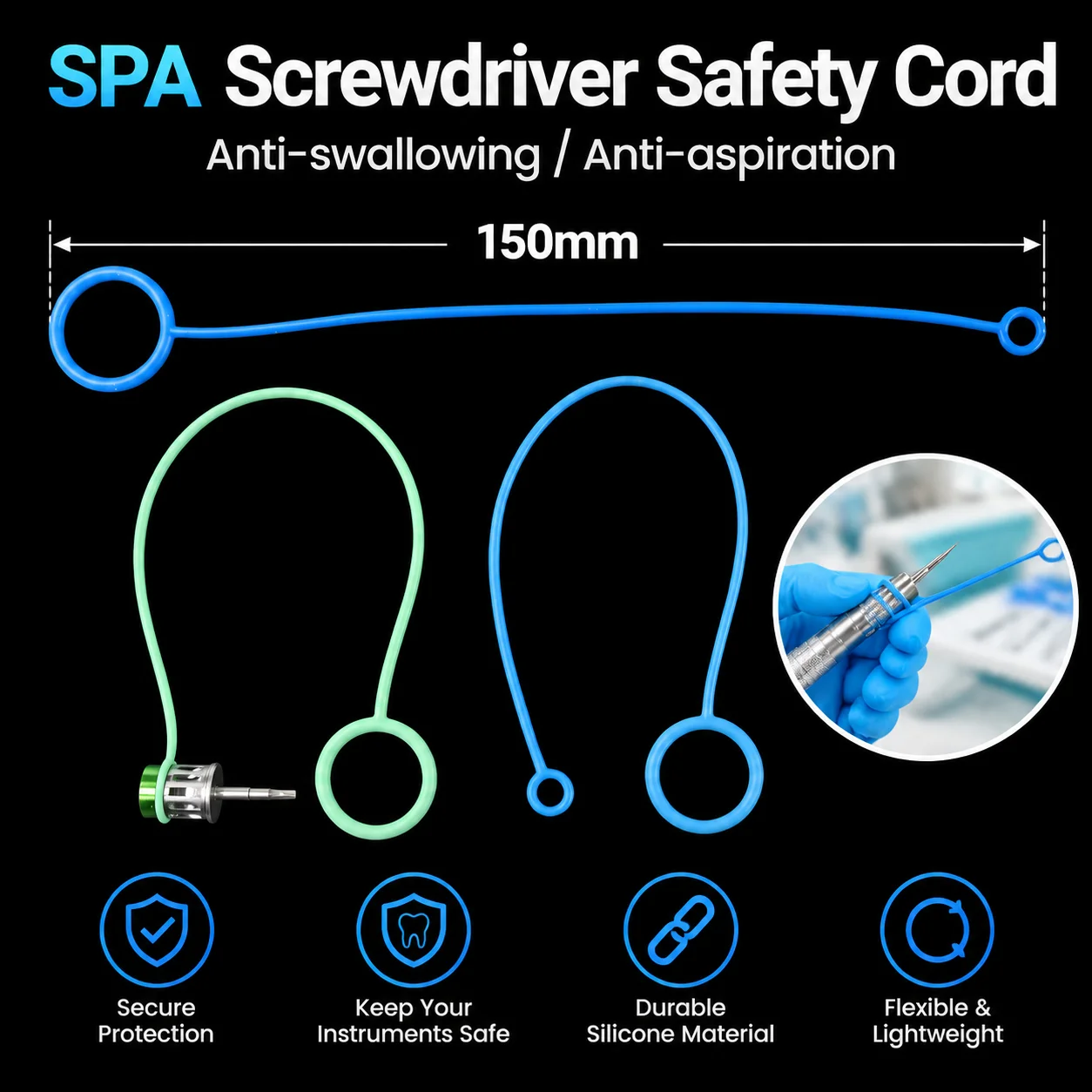 Tournevis pour implants dentaires, cordon de sécurité en silicone anti-chute, harnais antidérapant pour instruments, pour les traitements d'implants dentaires chez le dentiste